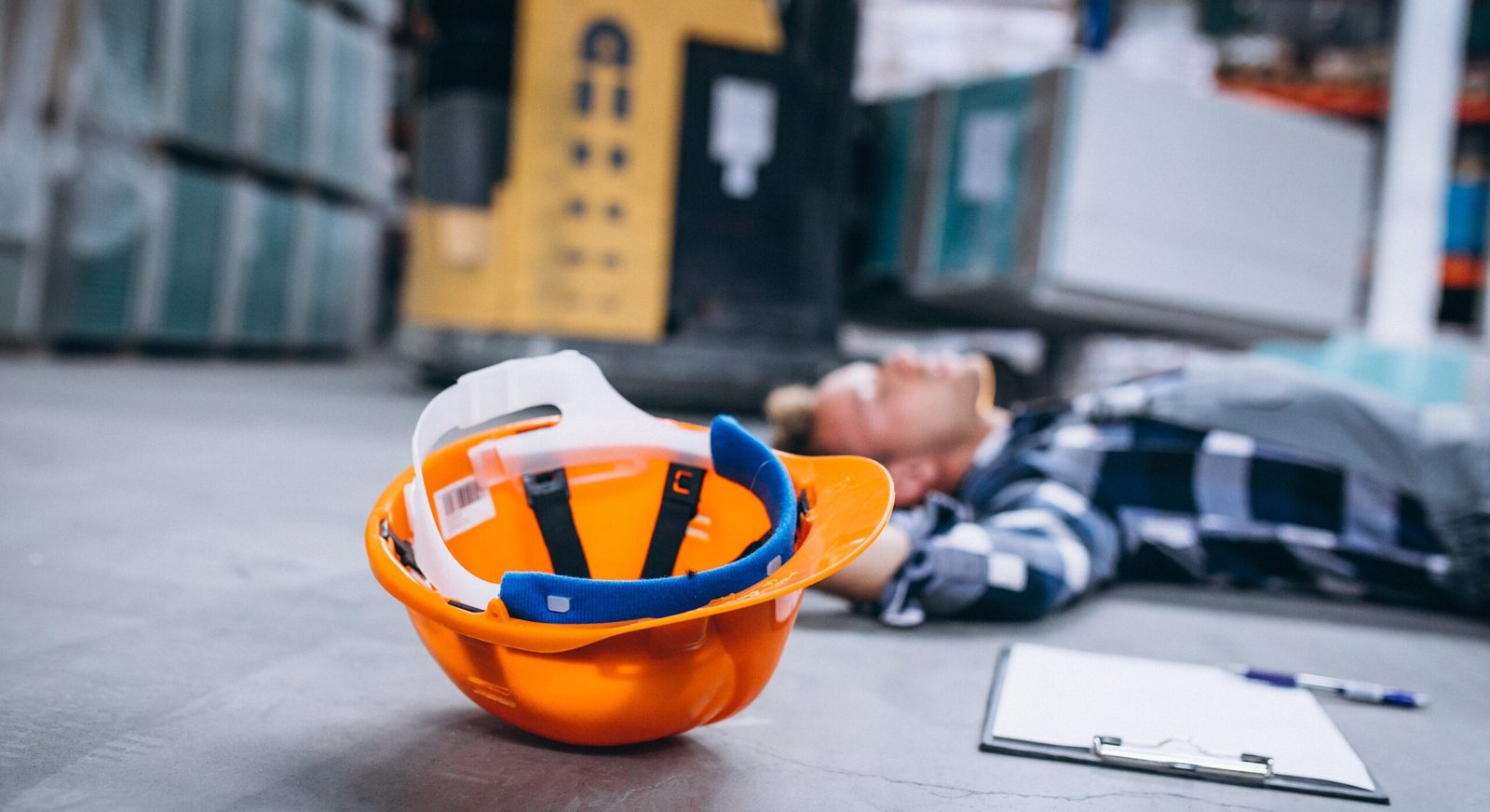 An accident at a warehouse, man on floor